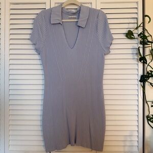 A&F Ribbed Knit Collared Dress in Light Blue